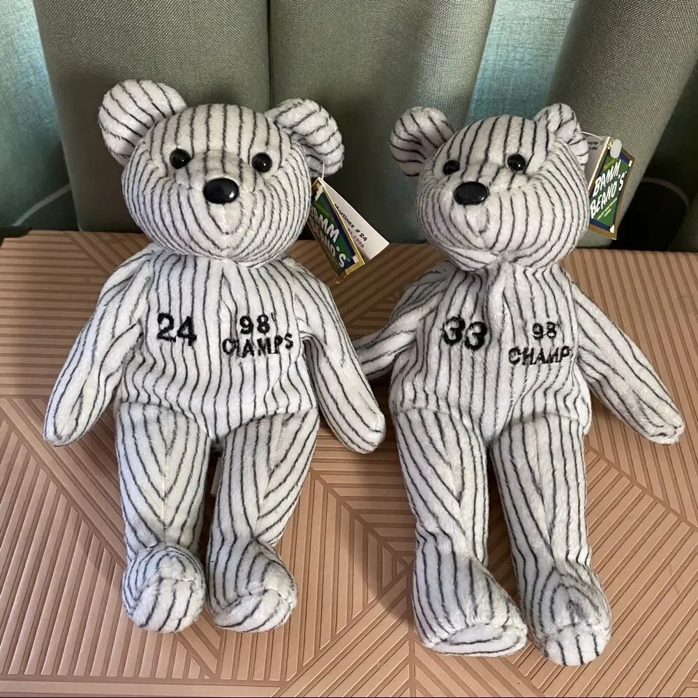 Bamm Beano's Stuffed Bears 24 Martinez & 33 Wells with Tags 1998 Striped White